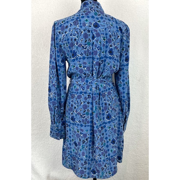 EQUIPMENT • Femme Rosalee Blue Floral Printed Long Sleeve Silk Mini Dress - Picture 8 of 16